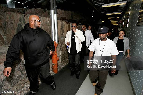 Recording artist P. Diddy arrives with his entourage to perform on stage at the Hartwall Areena, on March 9, 2007 in Helsinki, Finland. This concert...