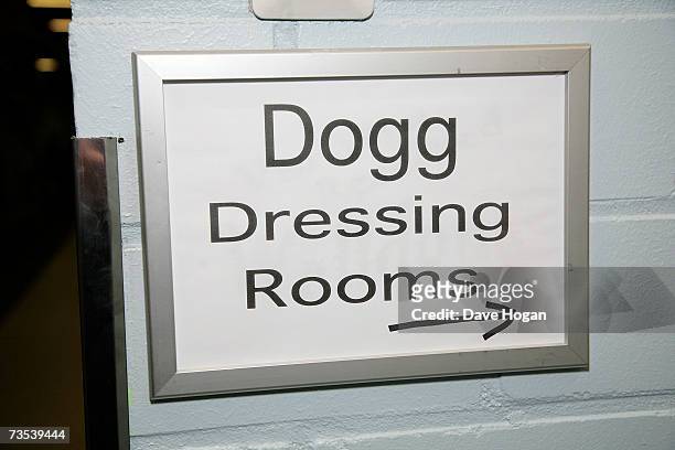 Snoop Dogg's dressing room entrance backstage during the P. Diddy and Snoop Dogg concert at the Hartwall Areena on March 9, 2007 in Helsinki,...