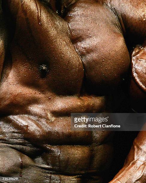 Vince Taylor of the USA strikes a pose during the 2007 IFBB Australian Bodybuilding Grand Prix VII at Dallas Brooks Hall on March 10, 2007 in...