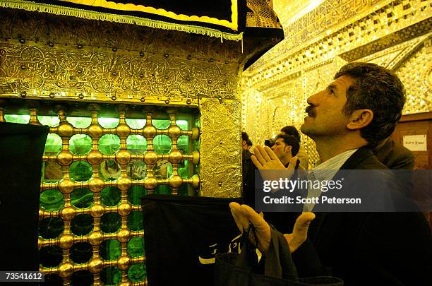 Worshippers pray at the shrine of Zaid ibn Ali, as Iranian Shiite Muslims mark Arbaeen, the 40th day after the death of Imam Hussein in 680 AD, in...