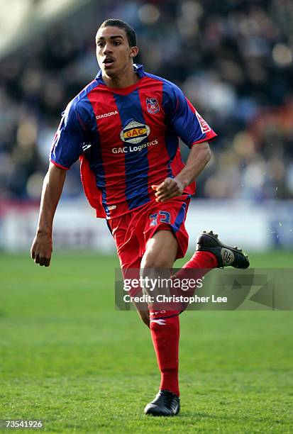 Lewis Grabban of Crystal Palace in action during the Coca-Cola Championship match between Crystal Palace and Leicester City at Selhurst Park on March...