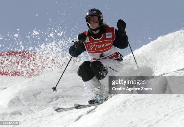 Shannon Bahrke of USA takes the Silver Medal during the FIS Freestyle World Championships Women's Dual Moguls event on March 10, 2007 in Madonna di...