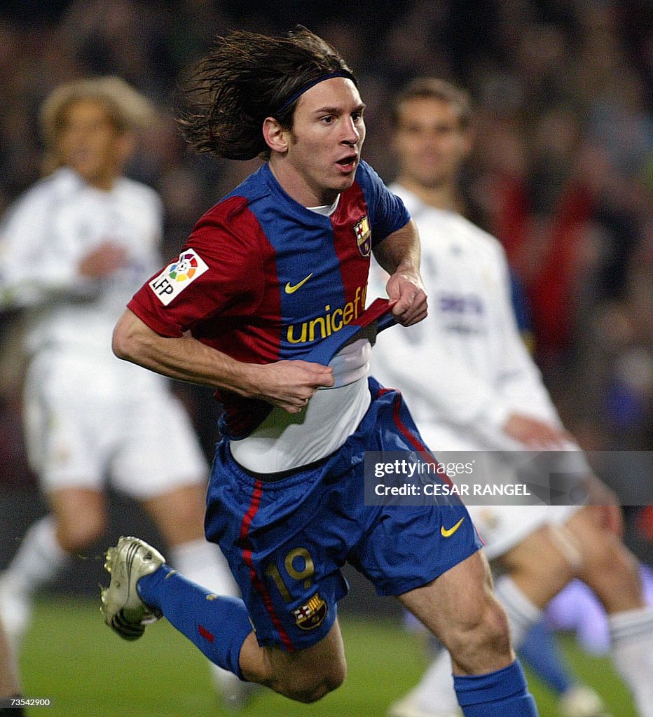 Messi In 2007 Barcelona's Leo Messi celebrate after scoring against Real Madrid ...