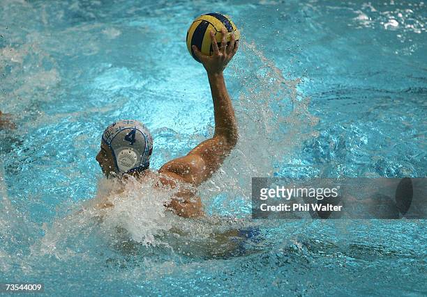 Vanja Udovicic of Serbia passes the ball during the Southen Cross International Water Polo Cup match between New Zealand and Serbia at the West Wave...