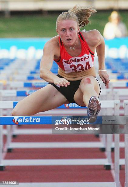 Sally McLellan of Queensland competes in the Womens 100 metre Hurdles during day three of the Australian Athletics Championships and selection trials...