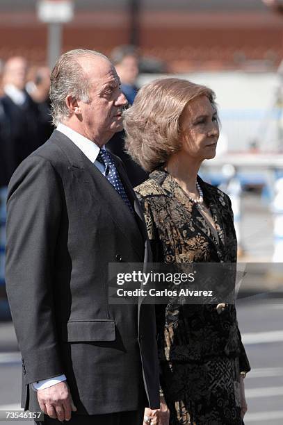 Spanish Royals King Juan Carlos of Spain and Queen Sofia of Spain preside at the inauguration of the Monument in honour of 11 March 2004 Terrorists...