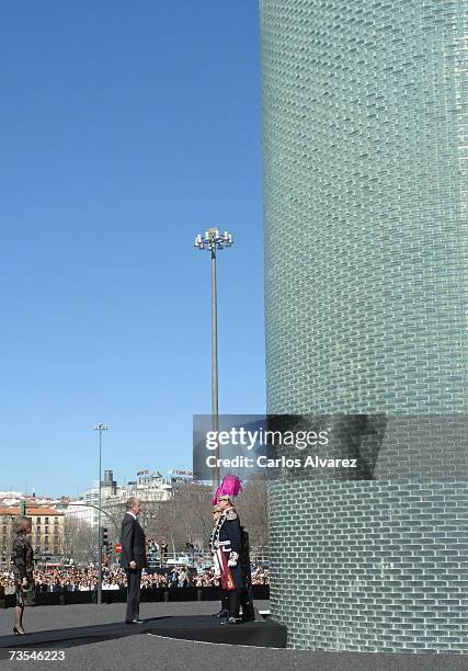 King Juan Carlos of Spain and Queen Sofia of Spain preside at the inauguration of the Monument in honour of 11 March 2004 Terrorists attacks in...