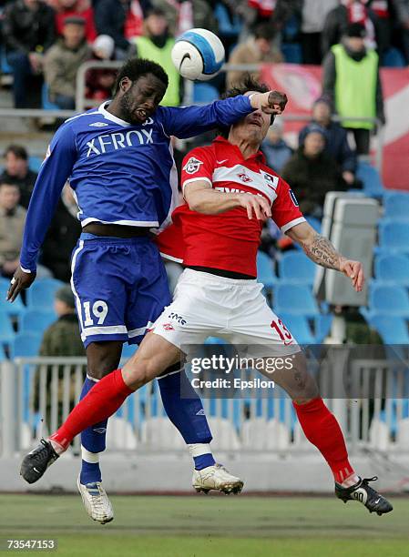 Cicero of FC Dynamo Moscow competes for the ball with Martin Jiranek of FC Spartak Moscow during the Russian Football League Championship match...