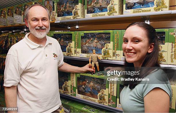 International toy designers Robb Durr and Angela Cizl display prodcuts in the new Wild Republic toy range based on Australia Zoo during a during a...