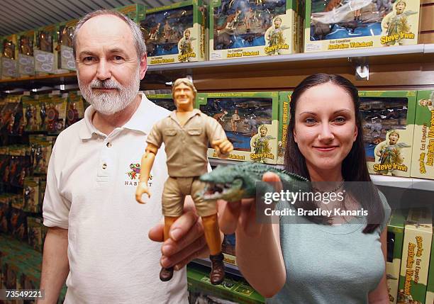 International toy designers Robb Durr and Angela Cizl display prodcuts in the new Wild Republic toy range based on Australia Zoo during a during a...