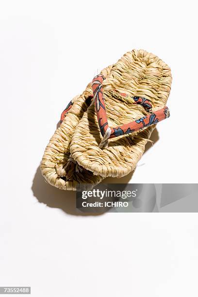 pair of waraji sandals made from rice-straw rope - waraji stock pictures, royalty-free photos & images