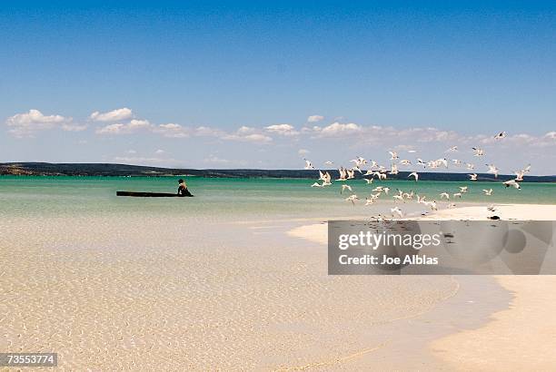 man in a boat at preek stoel beach - stoel - fotografias e filmes do acervo