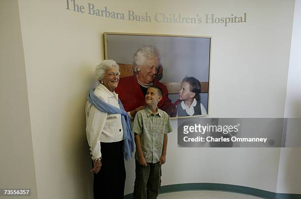 Former First Lady Barbara Bush visits and meets with families, September 30, 2003 at the Barbara Bush Childrens Hospital at the Portland, Maine...