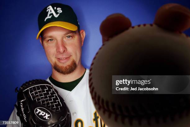 Alan Embree of the Oakland Athletics poses for a portrait during Photo Day at Papago Park on February 24, 2007 in Phoenix, Arizona.