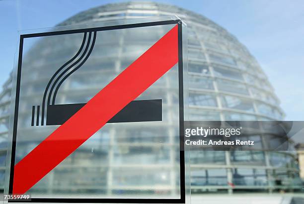 Non smoking sign is pictured on the terrace of the Reichstag on March 13, 2007 in Berlin, Germany. State governors from across Germany and German...