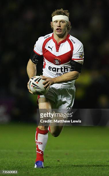 Sean Long of St.Helens in action during the engage Super League match between Warrington Wolves and St.Helens at the Halliwell Jones Stadium on March...