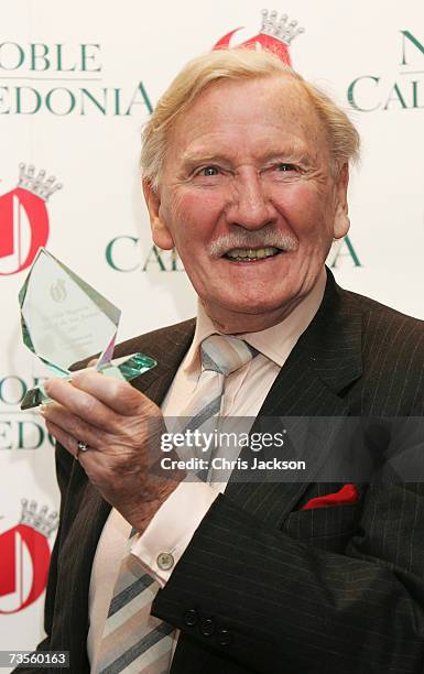 Actor Leslie Phillips poses with his 'Trouper of the Year Award' during The Oldie Magazine's 'Oldie Of The Year Awards 2007' at...