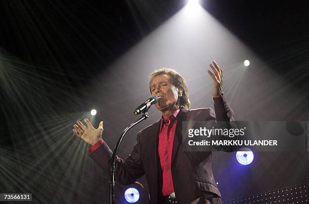 Sir Cliff Richard performs in Helsinki, Finland, 13 March 2007 to launch his European Tour. With his backing band The Shadows, Richard dominated the...