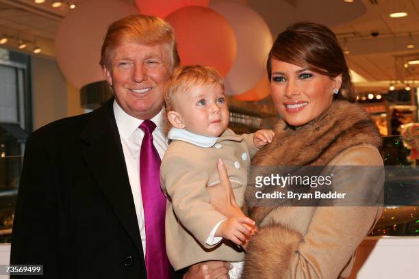 Donald Trump, his wife Melania Trump and their son Barron attend the Society of Memorial Sloan-Kettering Cancer Center's 16th Annual Bunny Hop at FAO...