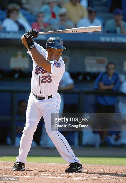 Julio Franco of the New York Mets stands ready at bat against the Cleveland Indians in a spring training game on March 5, 2007 at Tradition Field in...