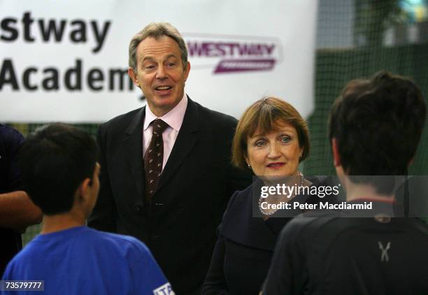 Prime Minister Tony Blair and Culture Secretary Tessa Jowell talk to youngsters at the Westway Sports Academy on March 15, 2007 in London. The...