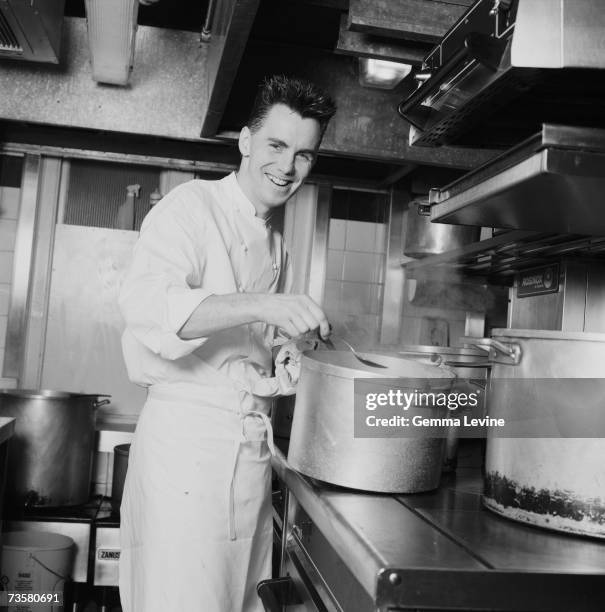 British celebrity chef, restaurateur and cookery writer Gary Rhodes at work, circa 1995.