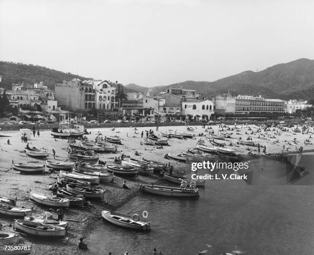 The town of Tossa De Mar on the Costa Brava, June 1962. The Hotel Rovira and Hotel Avenida can be seen on the right.