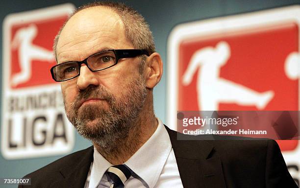 The new president of the German Football League Wolfgang Holzhaeuser looks on during the German Football League general meeting on March 15, 2007 in...