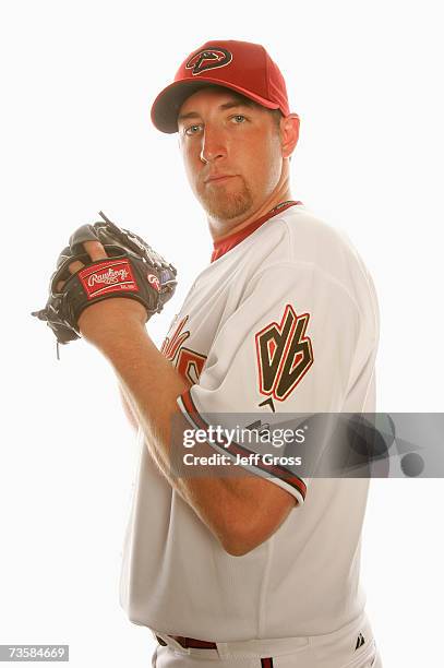 Brandon Webb of the Arizona Diamondbacks poses for a portrait during Arizona Diamondbacks Photo Day at Tucson Electric Park on February 27, 2007 in...