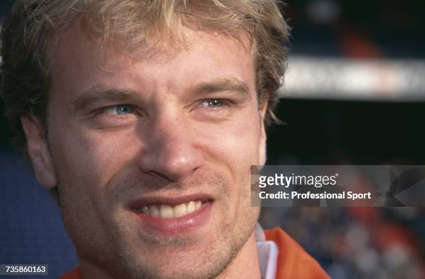 Dutch footballer and forward with Arsenal and the Netherlands national football team, Dennis Bergkamp pictured during the UEFA Euro 1996 European...