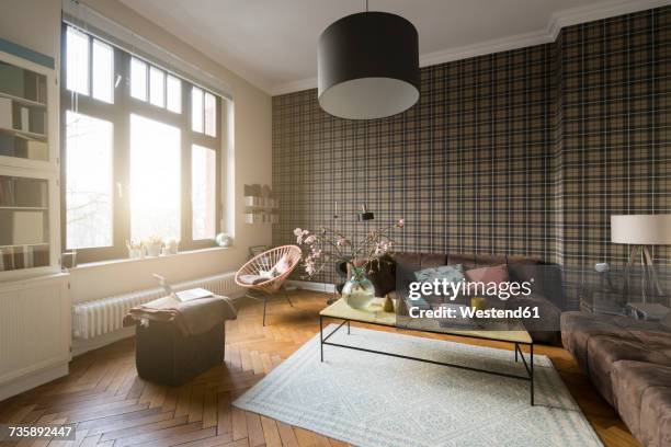 living room with window - wide angle house stock pictures, royalty-free photos & images