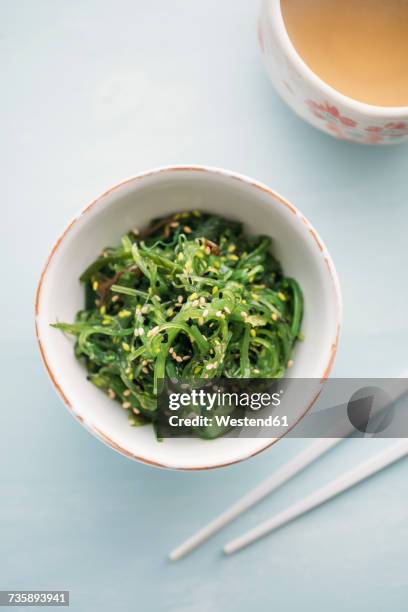 wakame seaweed salad with sesame and green tea - kelp stock-fotos und bilder