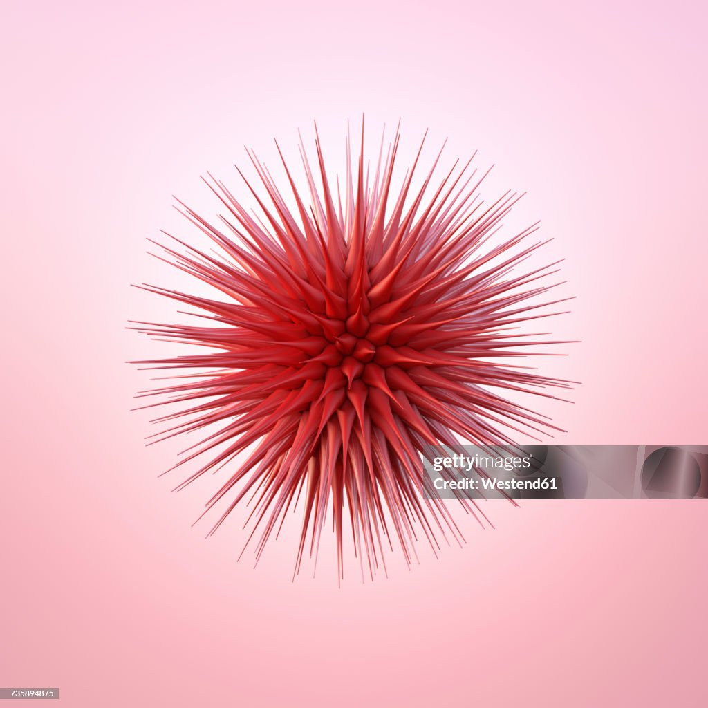 Red spiky sphere, 3d rendering