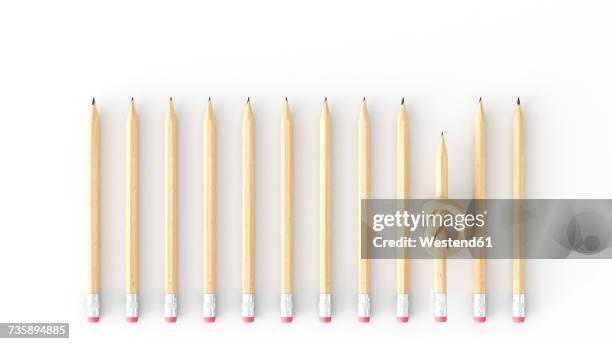 pencil with knot amid straight pencils, 3d rendering - representing stock illustrations