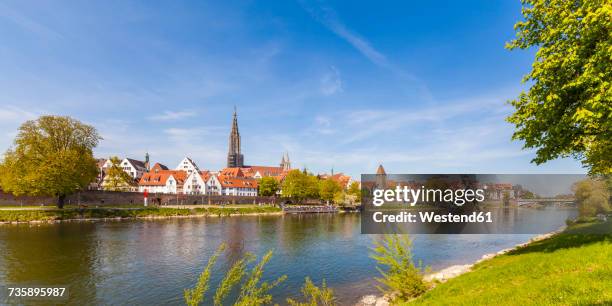 germany, ulm, view to the city with danube river in the foreground - ulmer münster stock-fotos und bilder