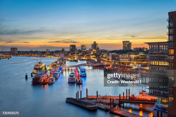 germany, hamburg, niederhafen at sunset seen from elbe philharmonic hall - hamburger hafen stock-fotos und bilder
