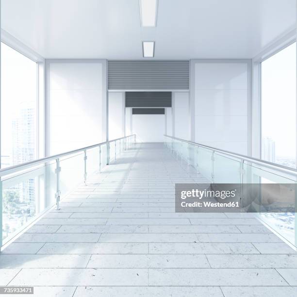 empty passageway in a modern office building, 3d rendering - glass building door stock illustrations