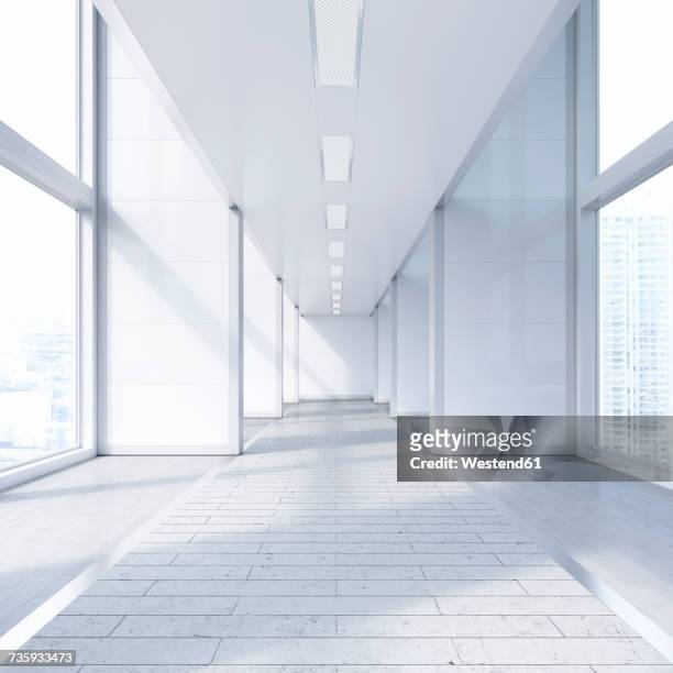 empty passageway in a modern office building, 3d rendering - indoors stock illustrations
