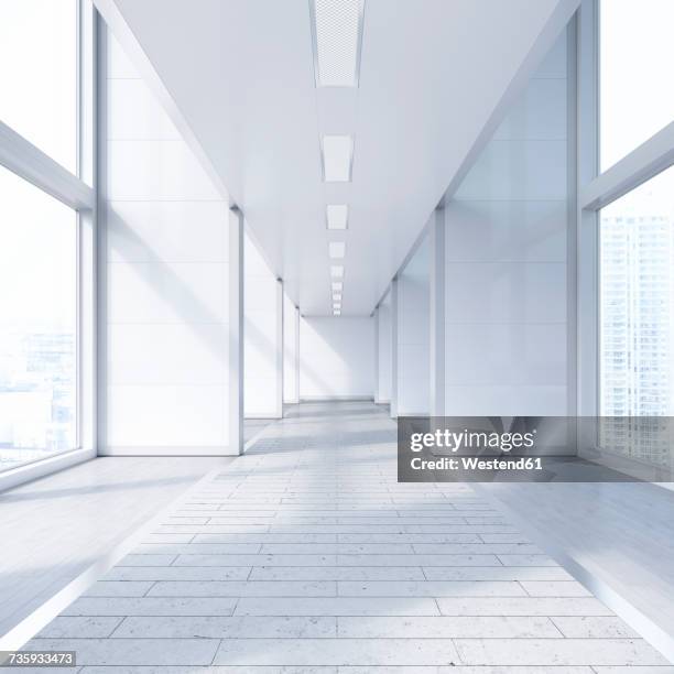empty passageway in a modern office building, 3d rendering - building lobby background stock illustrations