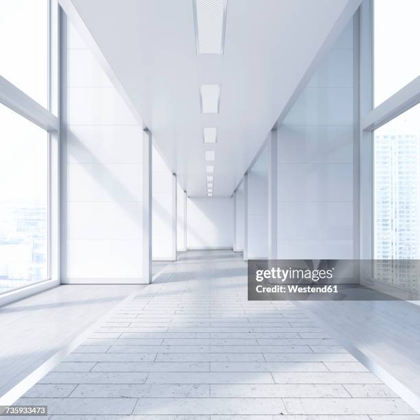 empty passageway in a modern office building, 3d rendering - perspective stock illustrations