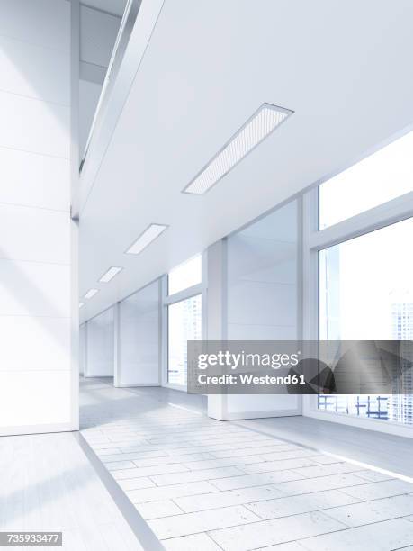 empty lobby in a modern office building, 3d rendering - oberlicht stock-grafiken, -clipart, -cartoons und -symbole