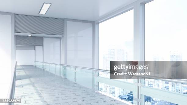 empty lobby in a modern office building, 3d rendering - window view stock illustrations
