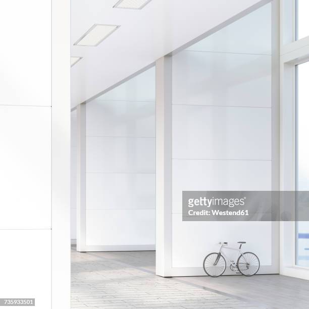 bicycle leaning on the wall in a loft, 3d rendering - im freien stock-grafiken, -clipart, -cartoons und -symbole