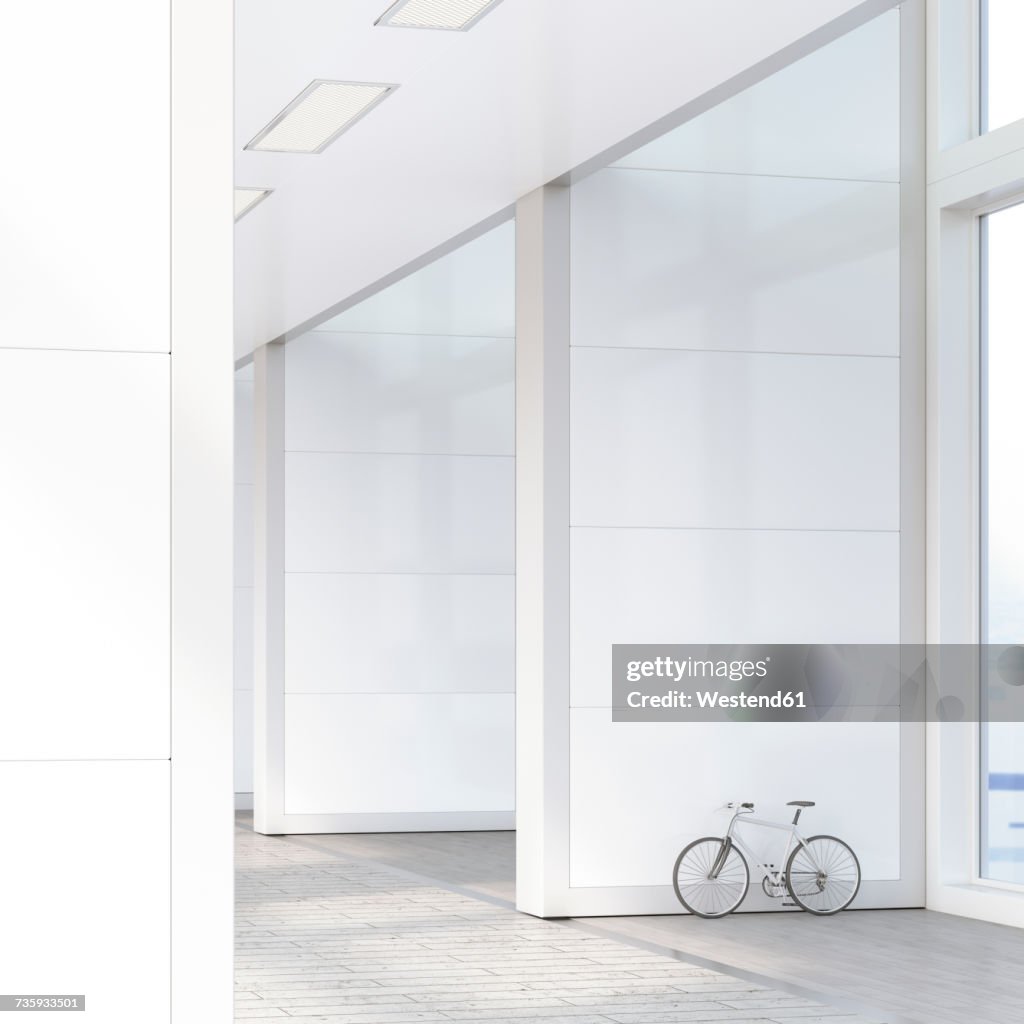 Bicycle leaning on the wall in a loft, 3D Rendering