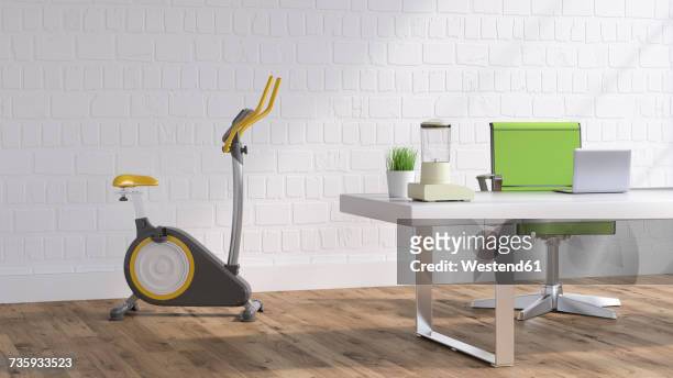workspace with elliptical trainer, 3d rendering - exercise room stock-grafiken, -clipart, -cartoons und -symbole