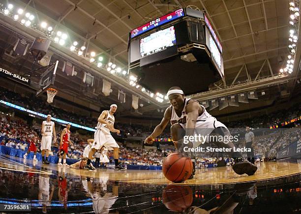 Tyrese Rice of the Boston College Eagles goes after a loose ball in the second half against the Texas Tech Red Raiders during the First Round of the...