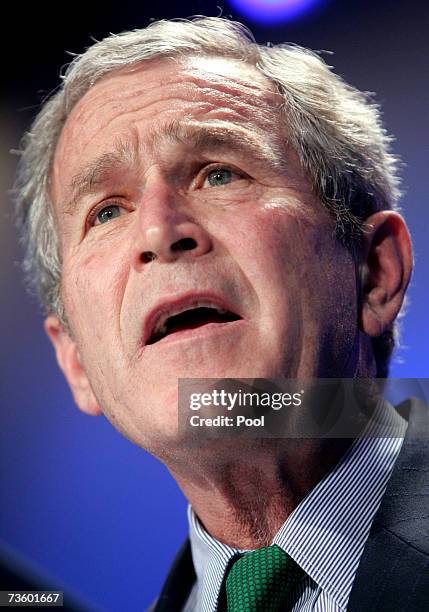 President George W. Bush speaks at the National Republican Congressional Committee dinner on March 15, 2007 in Washington, DC. Bush remarked on...