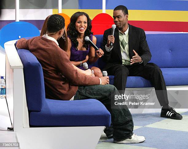 Actors Chris Rock and Kerry Washington make an appearance on BET's 106 & Park on March 15, 2007 in New York City.