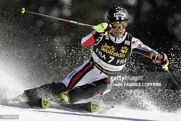 Lenzerheide, SWITZERLAND: France's Julien Lizeroux competes during the slalom of the Nations Team Event at the Alpine Ski World Cup finals in...