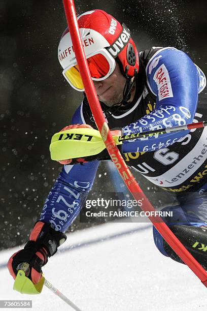 Lenzerheide, SWITZERLAND: Swiss Silvan Zurbriggen competes during the slalom of the Nations Team Event at the Alpine Ski World Cup finals in...